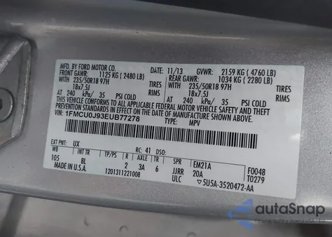 2014 Ford Escape Titanium из США, поврежденный, VIN 1FMCU0J93EUB77278